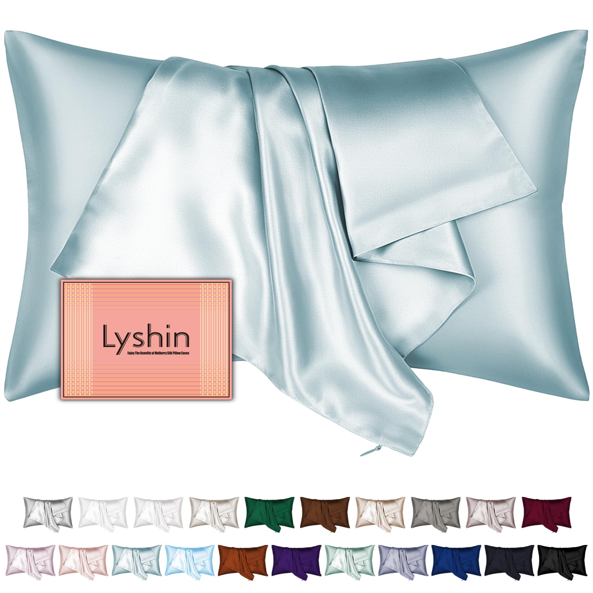 LYSHIN Silk Pillow Cases Standard Size with Hidden Zipper, Haze Blue