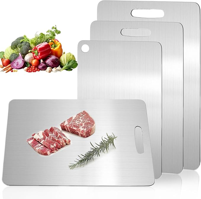 Katori Titanium Cutting Board Set of 3,100% Pure Titanium Cutting Boards for Kitchen Non Toxic,Double Sided Dishwasher Safe Cutting Board for Meat,Fruits and Vegetables,Easy To Clean(3PCS-S+M+L)