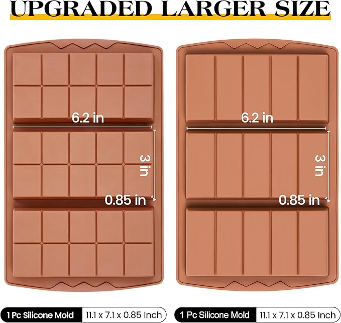KASHME 2 Pcs Chocolate Bar Mold Deep Dubai 0.85 Inch Stuffed Chocolate Molds Silicone Large Break Apart Silicone Molds (10 Snap + 5 Snap）