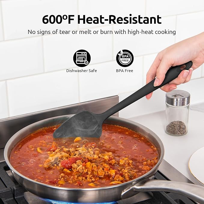 U-Taste Silicone Spatula Set, 600ºF High Heat Resistant, 3-Pcs, Black