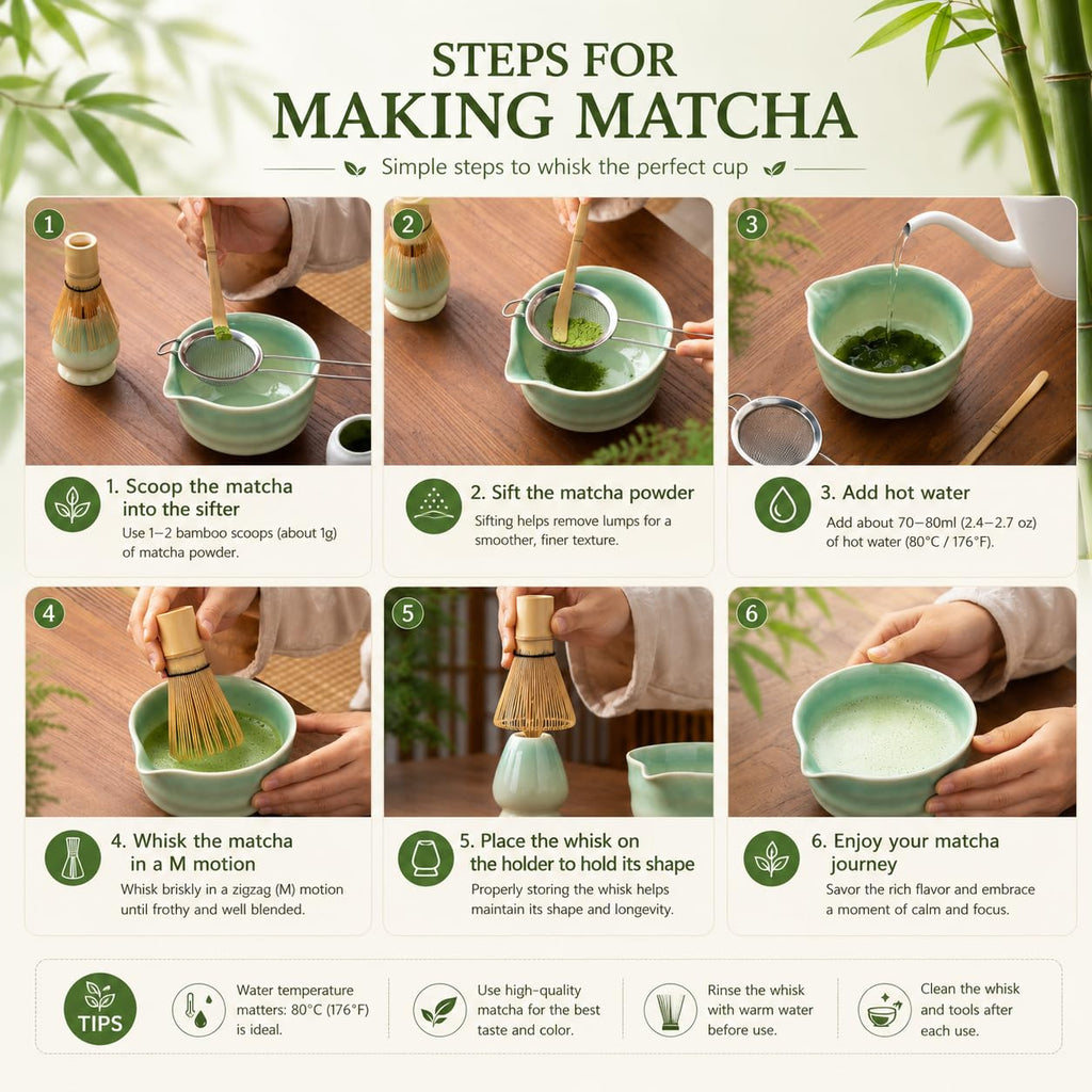 Buucup Japanese Matcha Set with Ceramic Bowl, Whisk & Bamboo Scoop