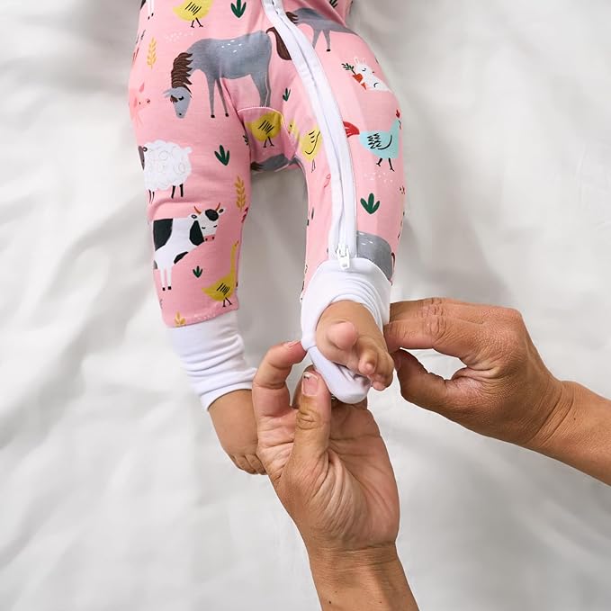 Little Sleepies Baby Pajamas, Pink Farm Animals, 0-3M