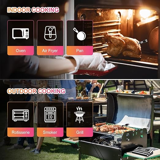 Wireless Smart Meat Thermometer, Dual-Sensor Probe, 500FT Remote, Dedicated App, Real-Time Temp for Oven/Grill - Rechargeable, Precise for Steak