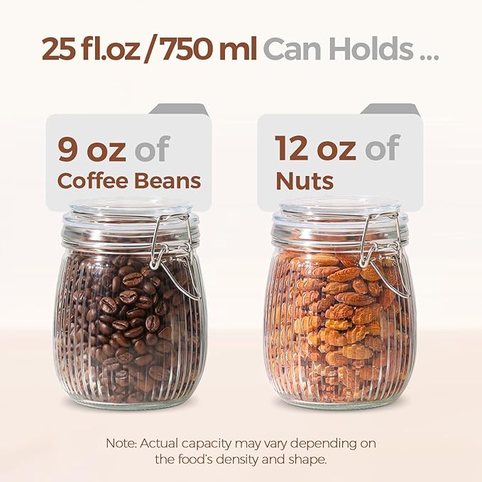 ComSaf Ribbed Glass Mason Jars with Airtight Lids 25 oz 6 Pack Coffee