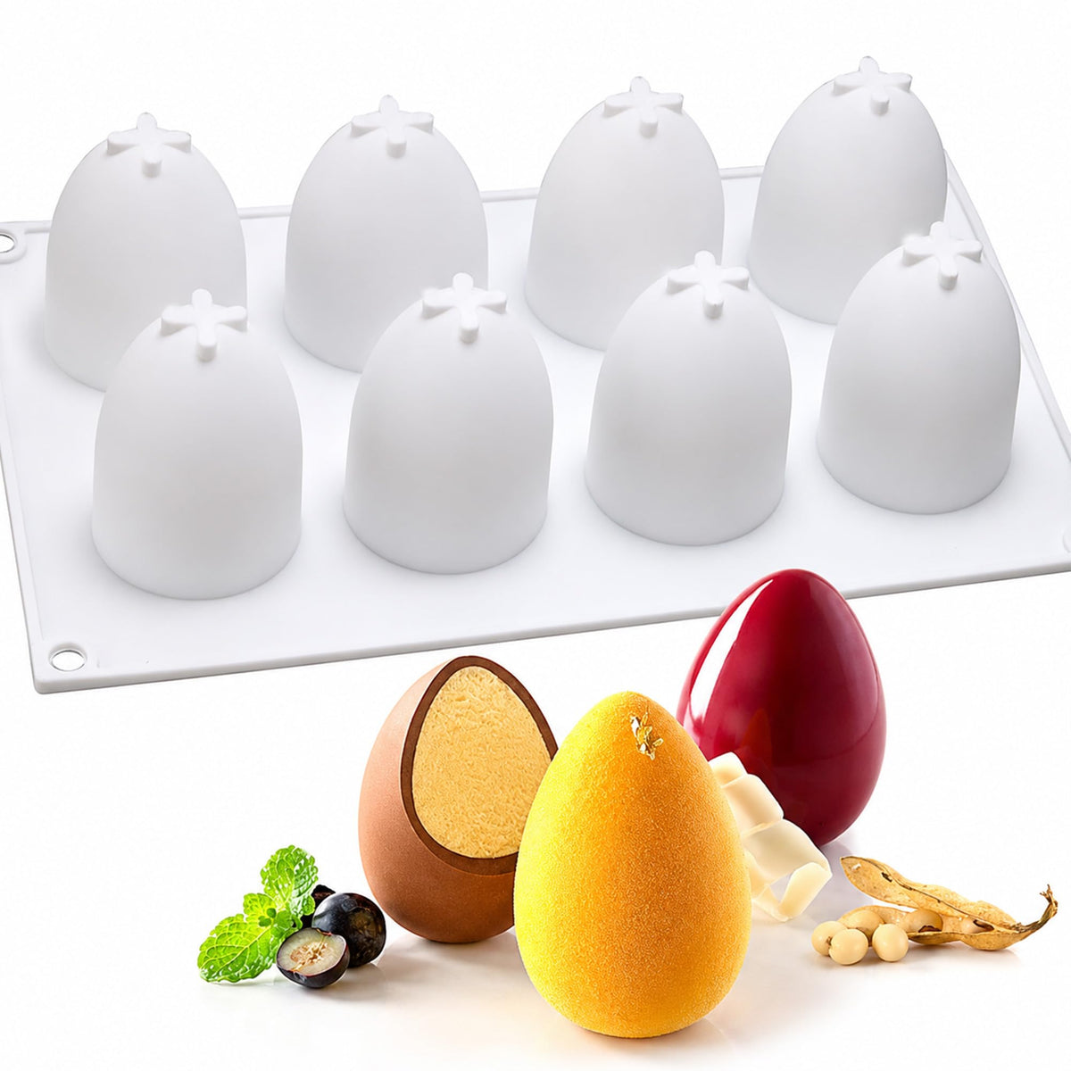 OCPO Kitchen Orange Silicone Mold for Baking Mousse Cake, 8 Cavities