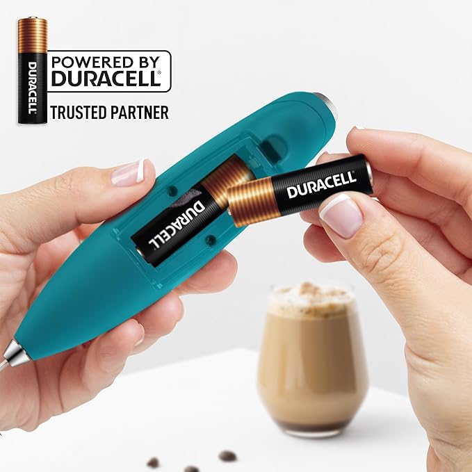 Zulay Kitchen Powerful Milk Frother Wand With Duracell Batteries - Ultra Fast Handheld Drink Mixer - Electric Whisk Foam Maker for Coffee, Lattes, Cappuccino & Matcha - Triple Whisk - Reign Emerald