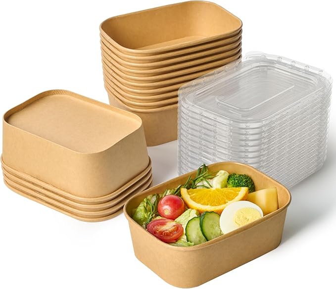 JOLLY CHEF 50 Pack Paper Food Container with Lid 25 oz Meal Prep Containers