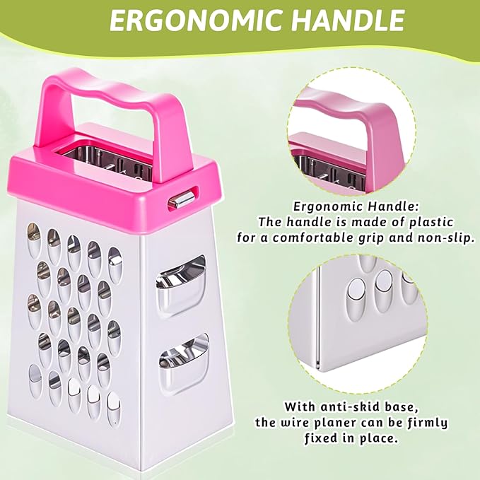 Ptwola 6 Pcs Mini Cheese Grater Stainless Steel Box Grater Fine Coarse Handheld Slicer with 4 Sides Small Box Food Shredder Safe Zester for Kitchen Cheese Garlic Ginger Vegetable Potatoes