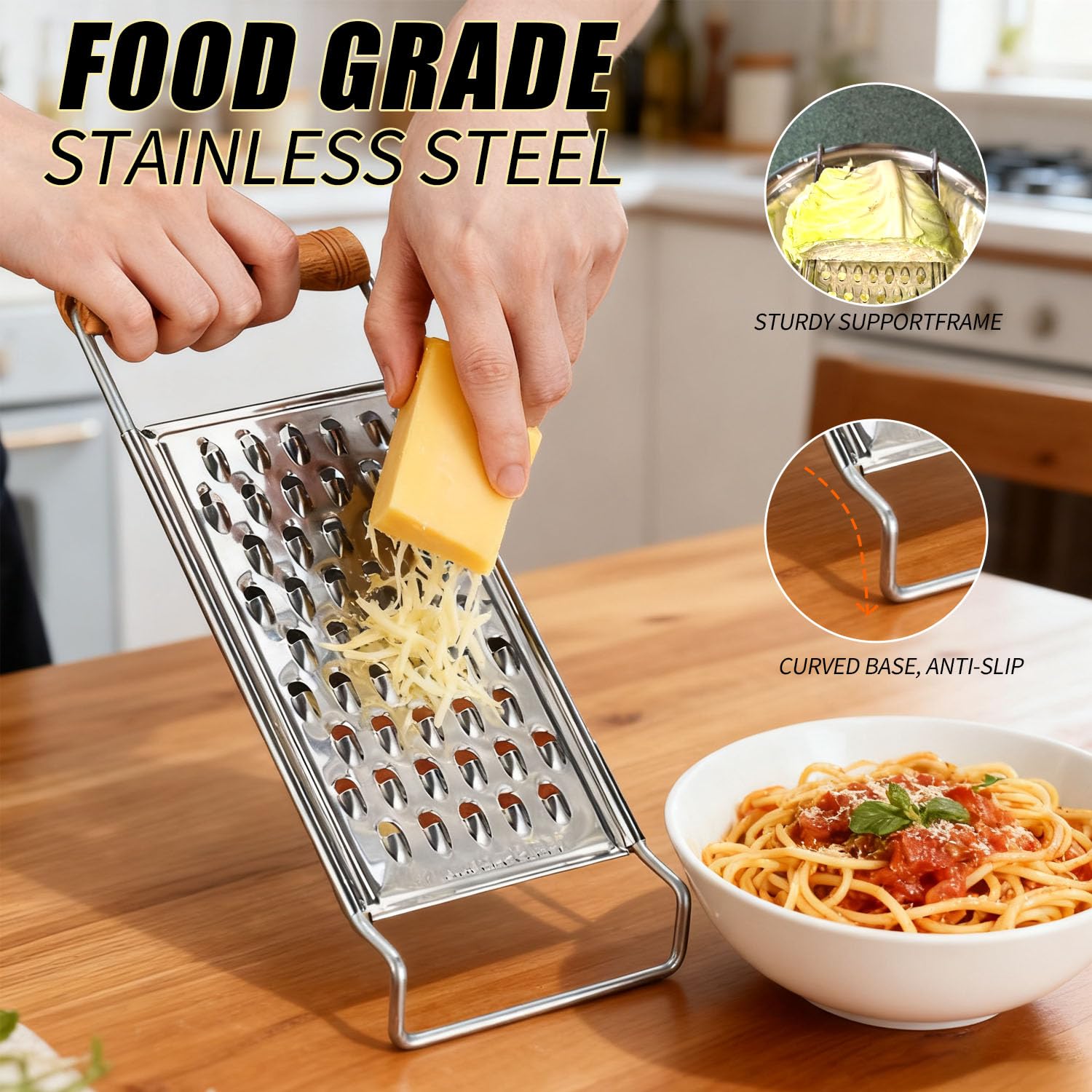 2 Pack Stainless Steel Handheld Grater Set, Coarse & Fine Kitchen Zester for Cheese, Vegetables, Chocolate & Spices