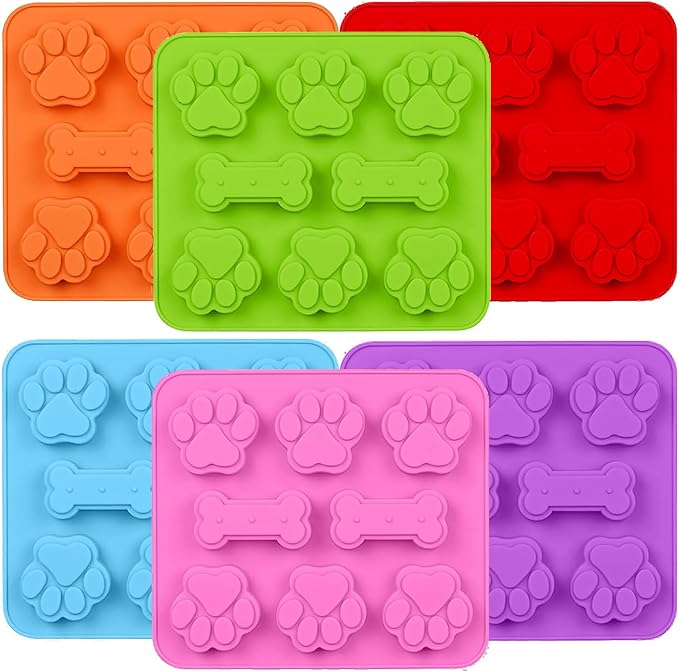 SAGOOITS 2 in 1 Puppy Dog Paw and Bone Silicone Molds,SAGOOITS Non-Stick Food Grade Silicone Molds for Chocolate, Candy, Jelly, Ice Cube, Dog （Set of 6 PCS)