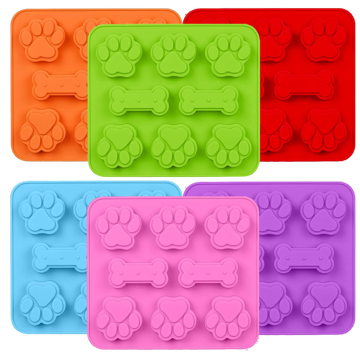 SAGOOITS 2 in 1 Puppy Dog Paw and Bone Silicone Molds,SAGOOITS Non-Stick Food Grade Silicone Molds for Chocolate, Candy, Jelly, Ice Cube, Dog （Set of 6 PCS)