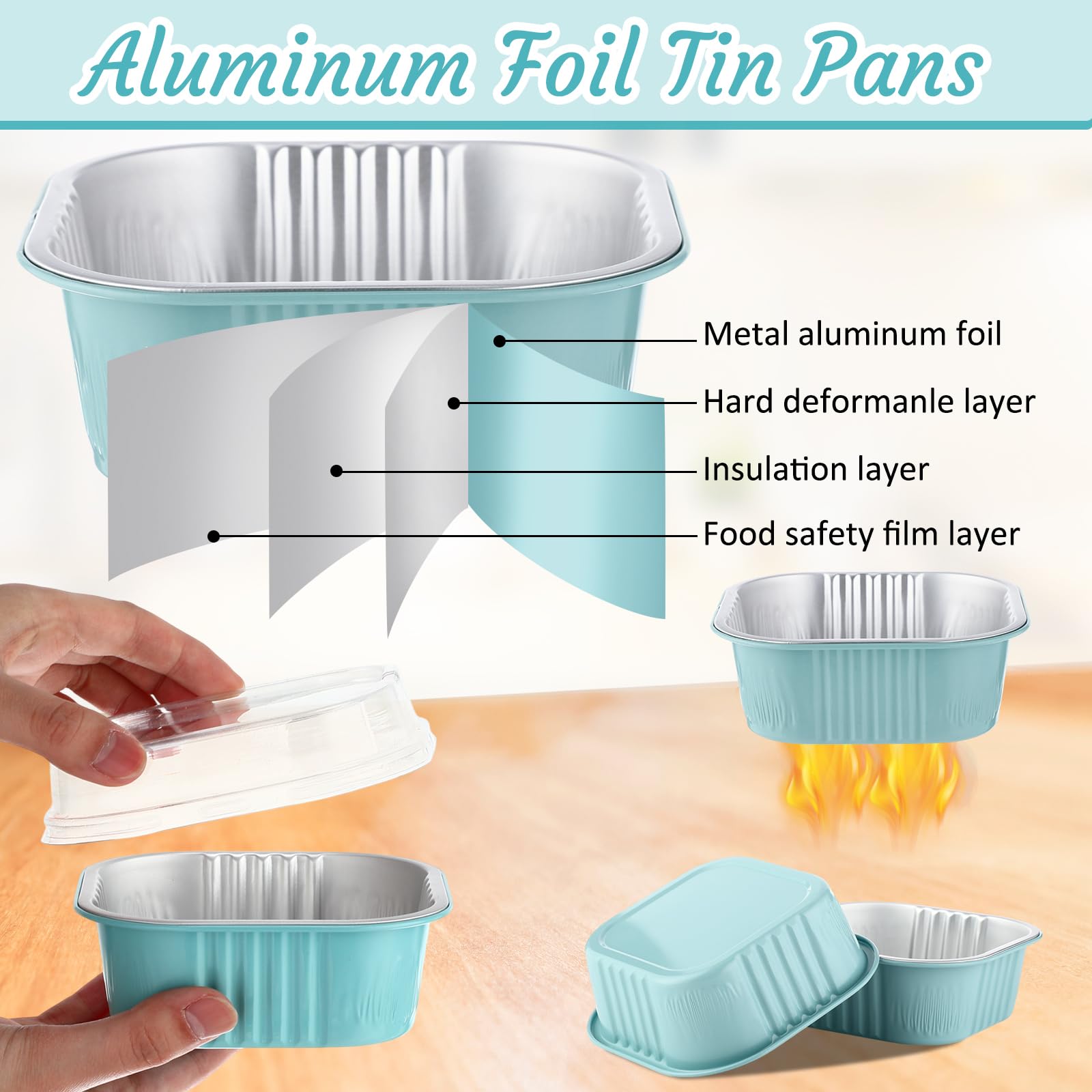 Aoriher 150 Pcs 10 oz Mini Cake Pans with Lids Light Blue
