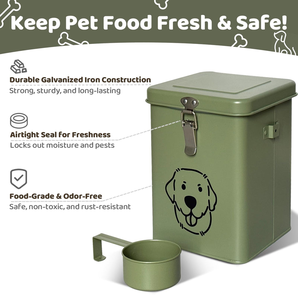HHGFCLTRS Dog Food Storage Container Airtight Dog Treat Container Pet Food Storage Containers Dog Treat Jar Tinplate Dog Treat Bin White