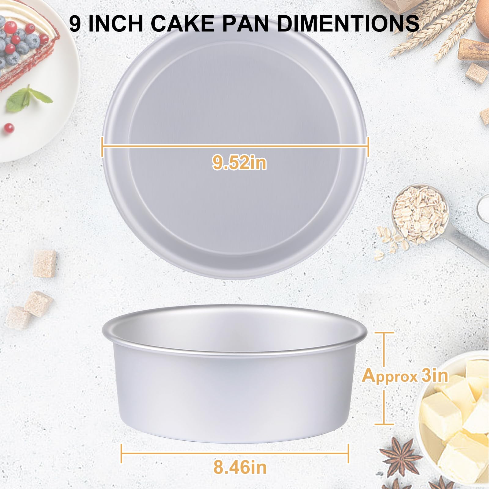 HomeMall 9 x 3 inch Round Cake Pan Set of 3, Aluminum Baking Pans for Layer Cakes, Heavy Duty Non-Stick, Evenly Baking Molds for Home Kitchen, Tapered Sides