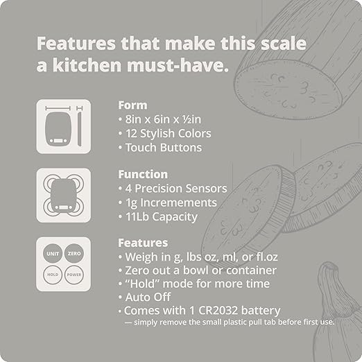 Greater Goods Food Scale, Slim & Compact Build, 1g Precision (Ash Gray)