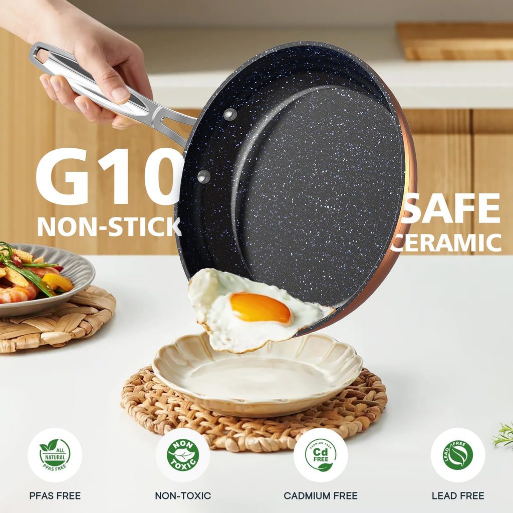 Nuwave 3-Piece 8”, 10”, 12” Forged Lightweight Frying Pan Set, Cozy Blue