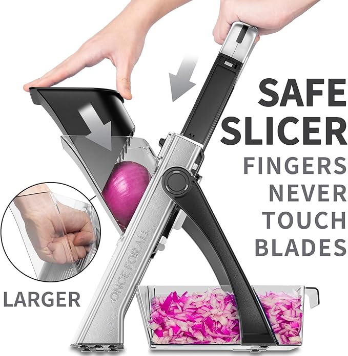 ONCE FOR ALL Safe Mandoline Slicer Plus, Bigger Size, Potato Slicer, Black