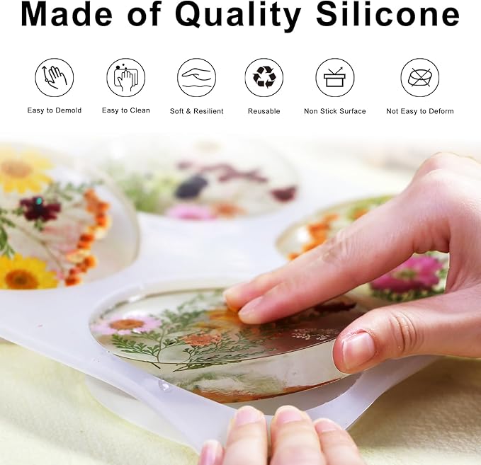 Sjubaopen Deep Round Resin Coaster Molds, 6 Cavity Thicken Round Silicone Coaster Molds for Epoxy Resin, DIY Crafts, Bouquet Preservation,Home Decoration