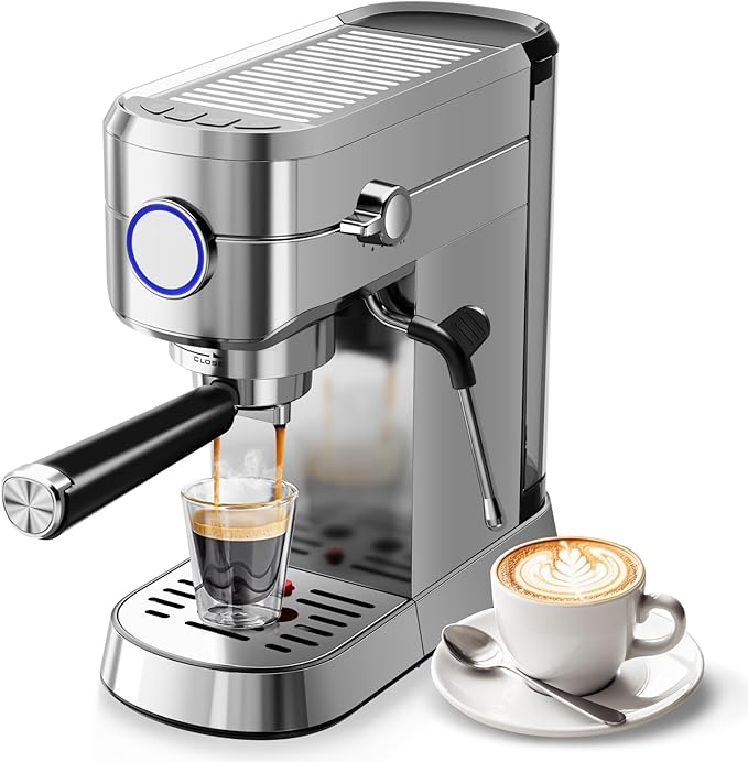 Havato 20 Bar Espresso Machine, Compact Espresso Coffee Maker with Milk Frother for Latte/Cappuccino, Auto Clean/34oz Removable Tank/Auto Shut-Off, Espresso Maker for Home/Office, Stainless Steel