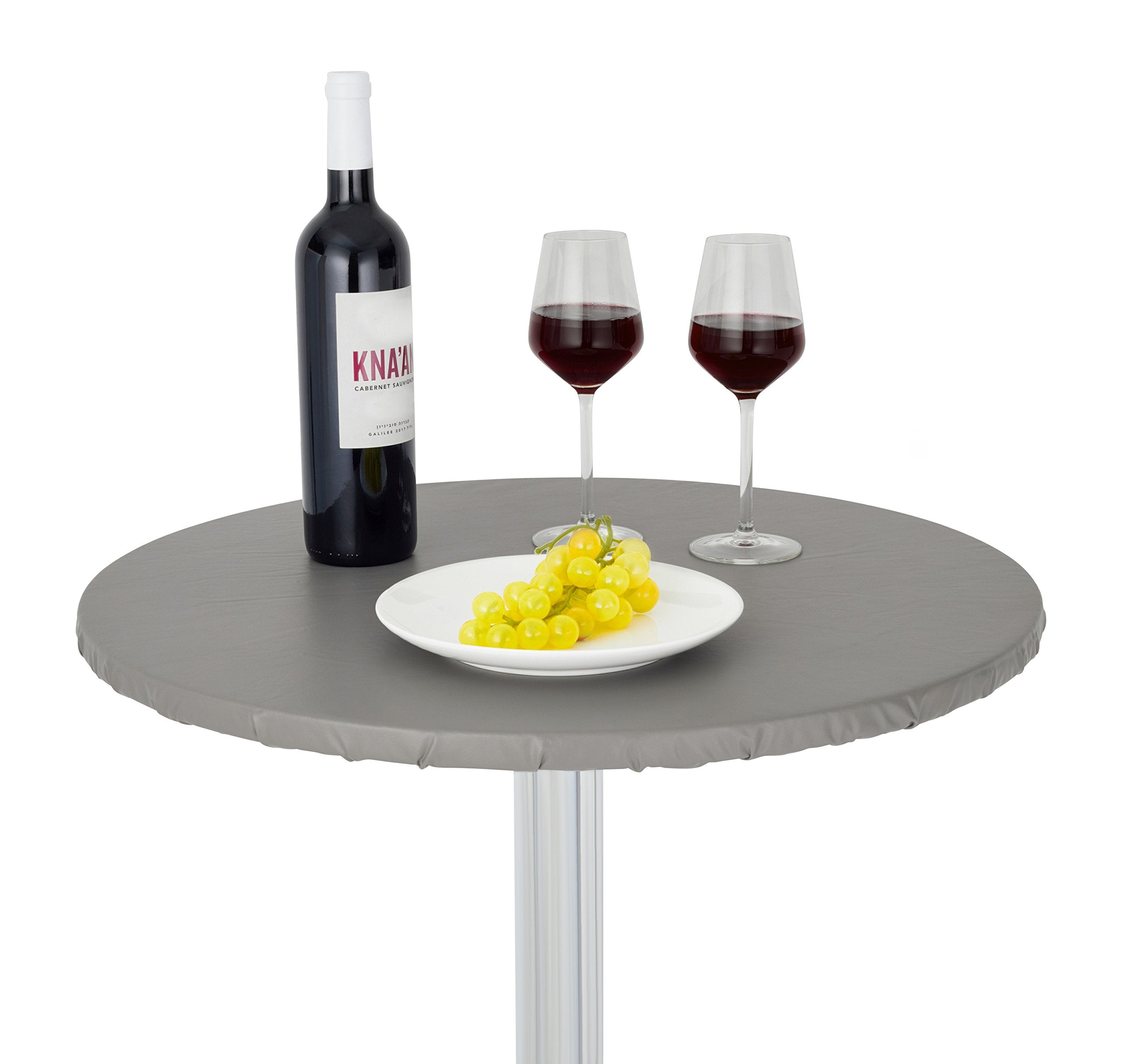 Yourtablecloth Heavy Duty Vinyl Round Fitted Tablecloth (Table Cover) with Flannel Backing Vibrant Colors Elasticized Tablecloth Great for Indoor and Outdoor Dining and Playing Cards 48” Grey