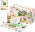 Matcha Whisk Set with Tea Caddy, Green 8 Pcs Matcha Kit Includes Bowl with Spout, Whisk & Holder, Ceramic Tea Caddy, Bamboo Scoop & Rest, Sifter, Tea Towel, Gift for Tea Lovers