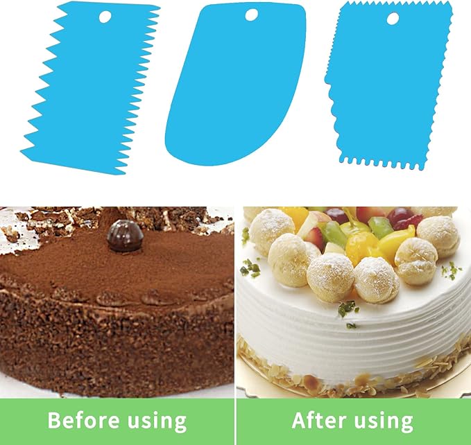 CEWIFO Cake Scraper, 6 Pcs Cake Smoother Scraper, Dough Scraper Blue