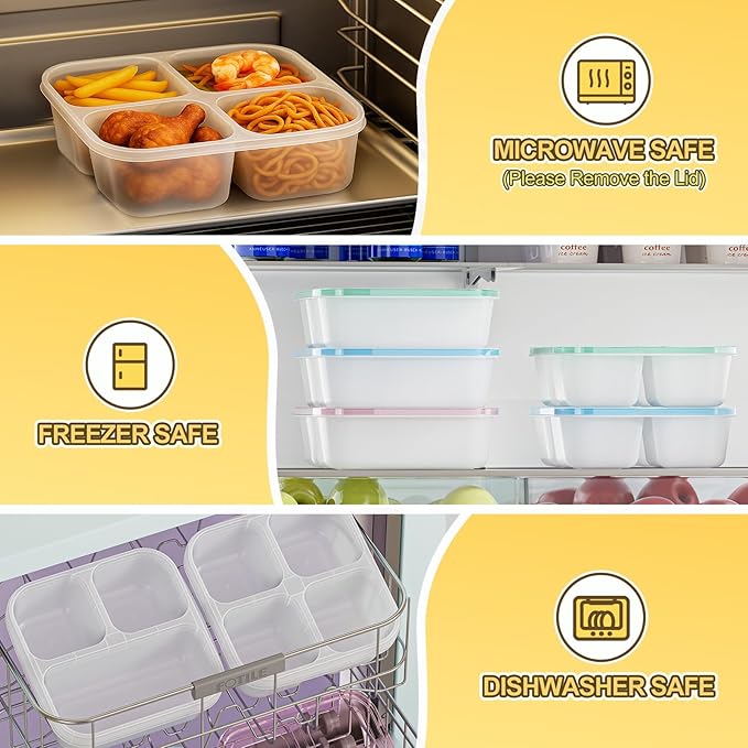Canfanni 6 Pcs Snack Box Container Set, Reusable 3&4 Compartment Meal Prep Snack Containers for Adults Kids Toddler, BPA-Free Divided Lunchable Container for School, Work and Travel (All Transparent)