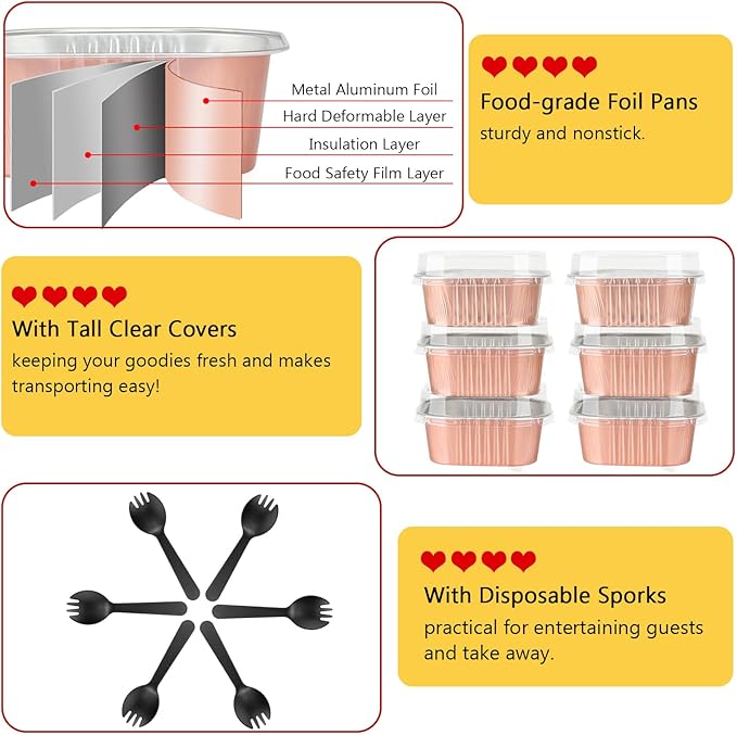 LNYZQUS 5oz Mini Cake Pans with Lids, Small Brownie Baking Tins 120 Pack