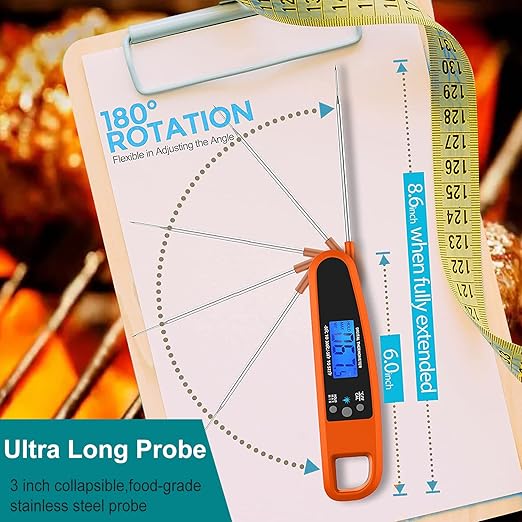 LIKEPAI Orange Instant Read Meat Thermometer for Kitchen Cooking