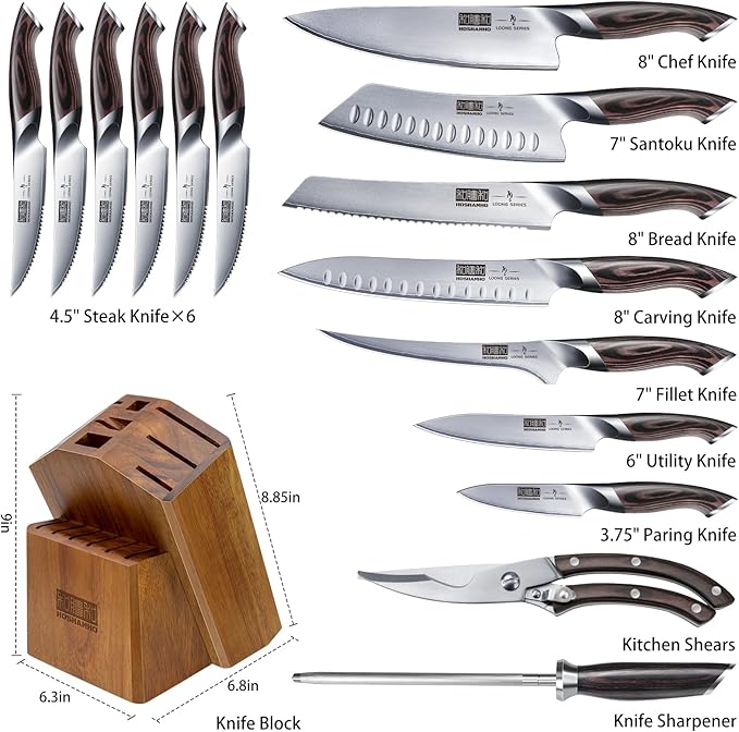 HOSHANHO 16PCS Knife Set, Ultra Sharp Japanese Kitchen Knife Set with Block