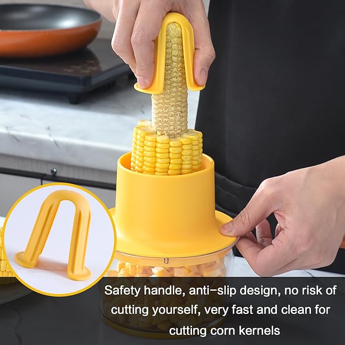 AACGIN Corn Cob Stripper, Corn on the Cob Peeler Shucker Tool, Quick Kernel Remover with Bowl and Safety Handle-Yellow