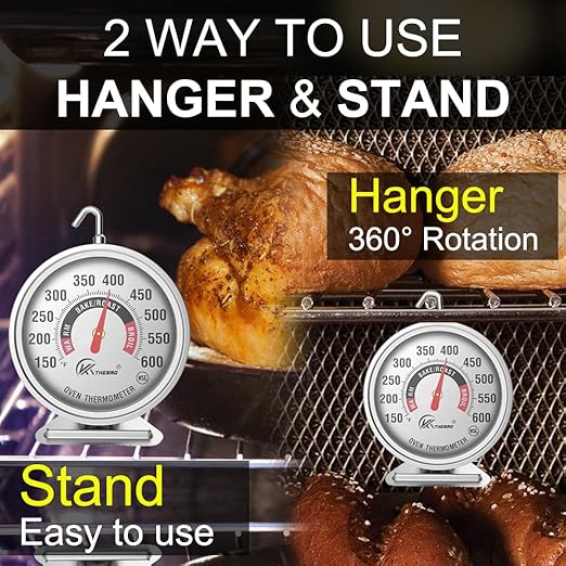 KT THERMO Oven Thermometer150-600°F, Oven Grill Fry Chef Smoker Analog Thermometer Instant Read Stainless Steel Kitchen Cooking Thermometer (1)