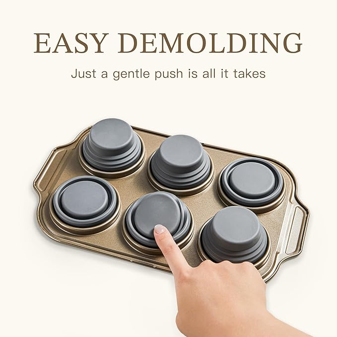 LCKitchen 2-Pack Foldable Nonstick Silicone Baking Pans, 6 Cups for Baking Muffins, Egg Bite, Brownies. Easy to pop and clean. Dishwasher Safe BPA Free.