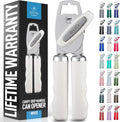 Zulay Kitchen Heavy Duty Stainless Steel Can Opener Manual with Bottle Opener - Rust Proof Manual Can Opener With Turn Knob & Comfy Soft Grip Handles - White