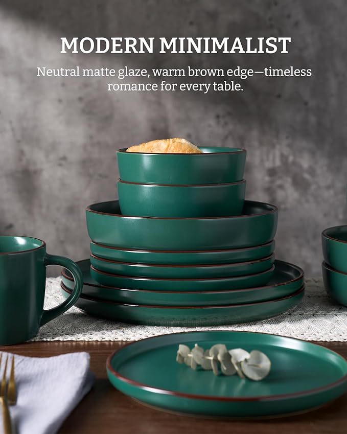 Famiware Mercury 12-Piece Stoneware Dinnerware Set, Dark Green