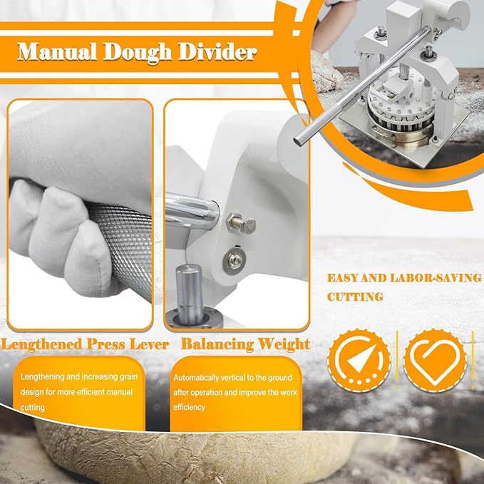 LGXEnzhuo Manual Dough Divider 36pcs Bread Cutting Machine 1.06oz-5.64oz(30g-160g) Equal Dough Lump Spacer Table Top Cookie Fillings Piece Cutter with 2 Stainless Steel Basin for Bakery