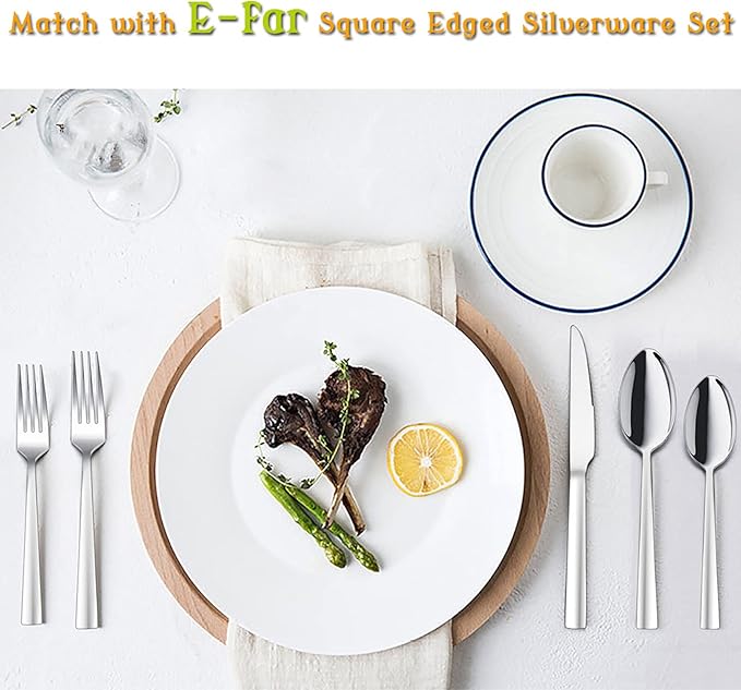 E-far Dinner Spoons Set of 6, 7.9 Inch Stainless Steel Soup Spoons Tablespoons for Home, Kitchen or Restaurant, Non-toxic & Mirror Polished, Squared Edge & Dishwasher Safe
