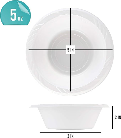 100 Count Disposable 5 ounce White Plastic Dessert Bowls