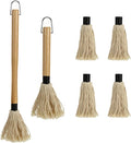 GEEKHOM BBQ Mop Brushes Wooden Handle: 18+14 Inch Long with 6 Cotton Replacement Heads for Basting Sauce Grilling & Smoking