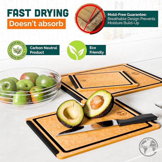 Earth's Dreams Composite Wood Cutting Board Set of 3, Built In Juice Groove