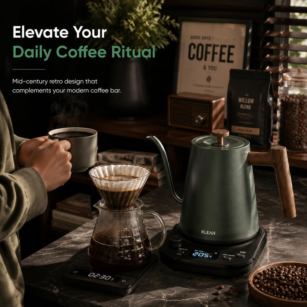 KLEAH Gooseneck Electric Kettle with Temperature Control - 0.8L Automatic Shut Off Tea & Coffee Kettle, Hot Water Boiler Pour Over Coffee Kettle, 1200W Quick Heating Keep Warm, Green