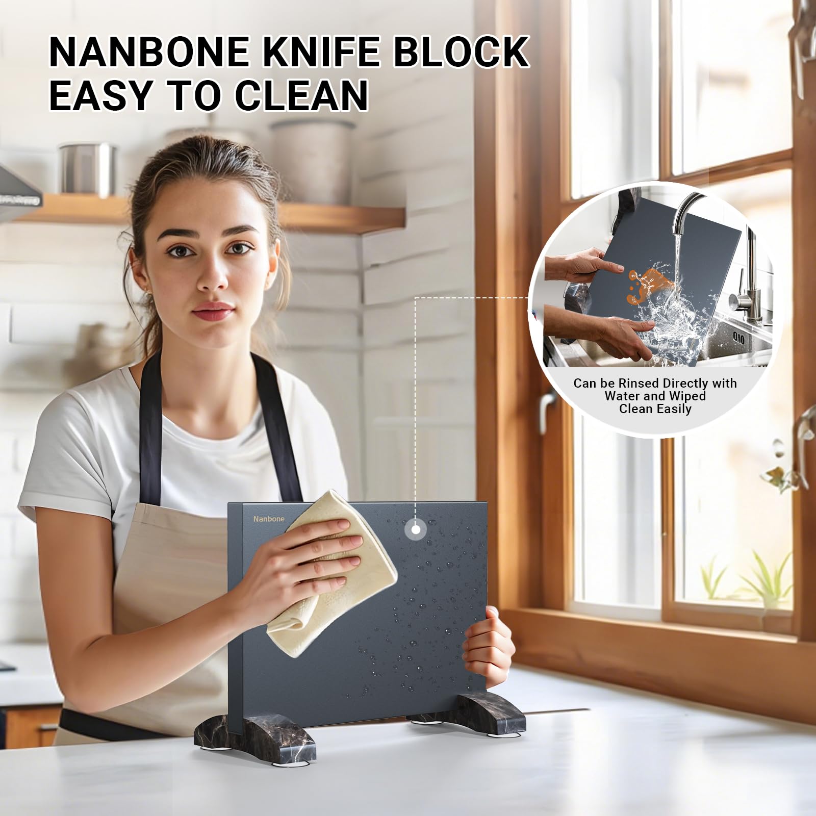 Nanbone Black Magnetic Knife Block Stand Without Knives Black Double Sided Magnetic Knife Holder Rack for Kitchen Counter Stainless Steel Knife Magnetic Strip Display Stand Storage Organizer