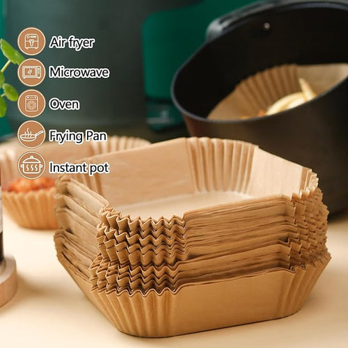 10 Inch Air Fryer Liners Disposable, 200Pcs Square Air Fryer Paper Liners, Oil-Proof & High-Temperature Resistant Parchment Baking Paper for Air Fryer, Microwave and Oven（Bottom Is 9 Inch）