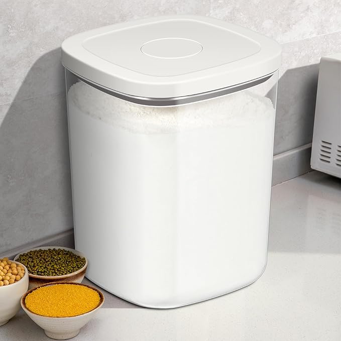TBMAXS Airtight Rice Container 20 Lbs, Clear PET Plastic Food Storage Container Bin For Flour Sugar, Dry Food Holder with Easy Locking Lid for Kitchen Pantry Organization and Storage