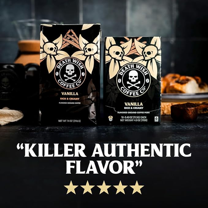 Death Wish Coffee Vanilla Single Serve Coffee Pods, Fair Trade, 10 Count