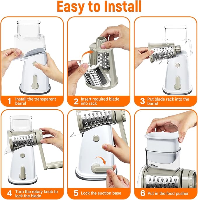 Rotary Cheese Grater Hand Crank, 5-in-1 Vegetable Chopper Spiralizer Slicer
