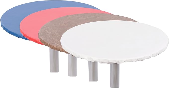 Yourtablecloth Heavy Duty Vinyl Round Fitted Tablecloth (Table Cover) with Flannel Backing Vibrant Colors Elasticized Tablecloth Great for Indoor and Outdoor Dining and Playing Cards 36” White