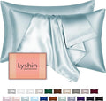 LYSHIN Silk Pillow Cases 2 Pack Standard Size with Zipper, Haze Blue