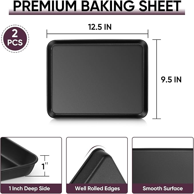 E-far Baking Sheet Set of 2, 12.5" x 9.5" x 1" Cookie Sheet Pan for Baking