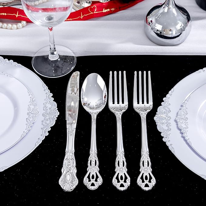 Joyido 40PCS Silver Plastic Silverware - Elegant Cutlery Sets for Party